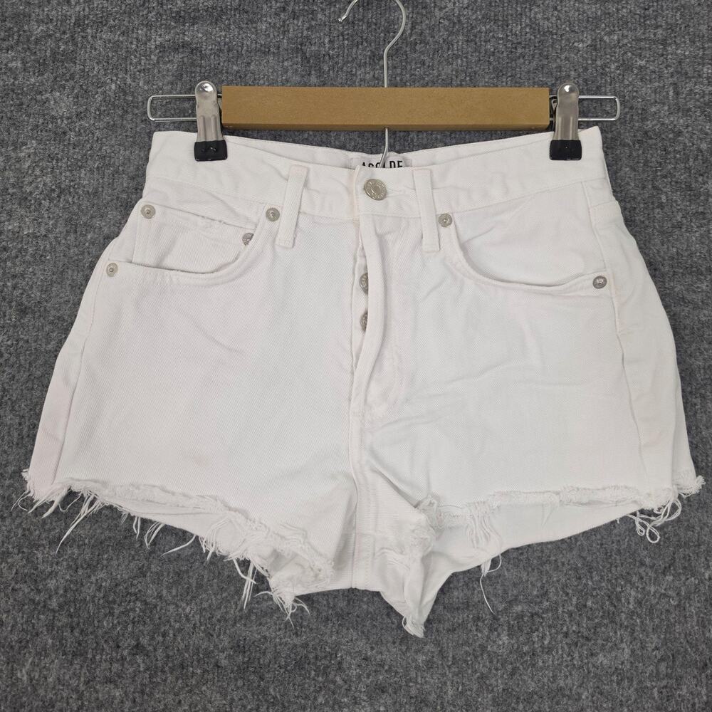 Agolde Shorts 24 Denim Cut Off White Button Fly High Rise Frayed Hem Summer Chic